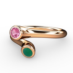 Pembe kuvars ve kök zümrüt 18 ayar rose altın yüzük