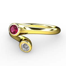 Rodolit garnet ve pırlanta 925 ayar altın kaplama gümüş yüzük (0.04 karat)