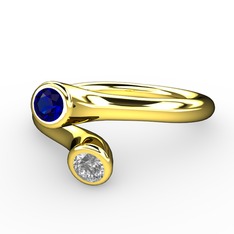 Lab safir ve swarovski 14 ayar altın yüzük