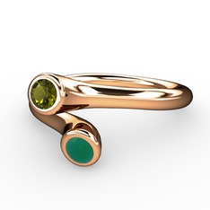 Peridot ve kök zümrüt 14 ayar rose altın yüzük
