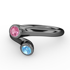 Poyraz Yüzük - Pembe kuvars ve akuamarin 925 ayar siyah rodyum kaplama gümüş yüzük #jt32a1