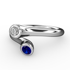 Poyraz Yüzük - Swarovski ve lab safir 14 ayar beyaz altın yüzük #m80h5a