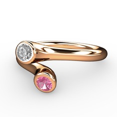 Swarovski ve pembe kuvars 14 ayar rose altın yüzük