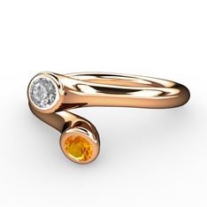 Poyraz Yüzük - Beyaz zirkon ve sitrin 925 ayar rose altın kaplama gümüş yüzük #njiptk
