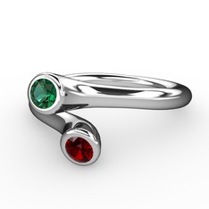 Poyraz Yüzük - Yeşil kuvars ve garnet 14 ayar beyaz altın yüzük #oepm8b