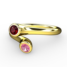 Poyraz Yüzük - Garnet ve pembe kuvars 925 ayar altın kaplama gümüş yüzük #p9qwpe