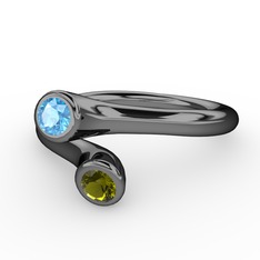 Poyraz Yüzük - Akuamarin ve peridot 925 ayar siyah rodyum kaplama gümüş yüzük #po6fpv