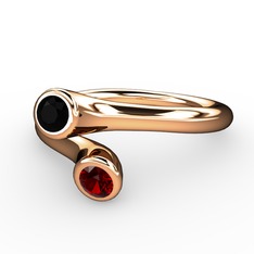 Siyah zirkon ve garnet 18 ayar rose altın yüzük