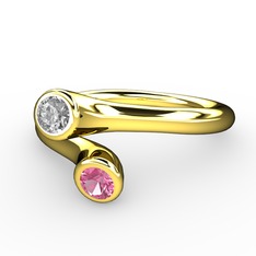 Poyraz Yüzük - Swarovski ve pembe kuvars 925 ayar altın kaplama gümüş yüzük #q69dwa