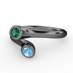 Poyraz Yüzük - Yeşil kuvars ve akuamarin 925 ayar siyah rodyum kaplama gümüş yüzük #q85mst