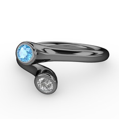 Poyraz Yüzük - Akuamarin ve swarovski 925 ayar siyah rodyum kaplama gümüş yüzük #qi273g