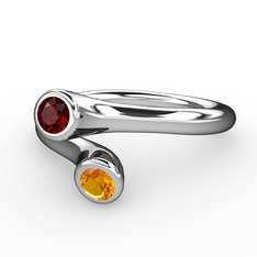 Garnet ve sitrin 18 ayar beyaz altın yüzük