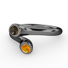 Poyraz Yüzük - Dumanlı kuvars ve sitrin 925 ayar siyah rodyum kaplama gümüş yüzük #qzpruf