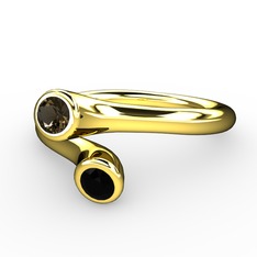 Poyraz Yüzük - Dumanlı kuvars ve siyah zirkon 8 ayar altın yüzük #r21f22