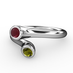 Poyraz Yüzük - Kök yakut ve peridot 8 ayar beyaz altın yüzük #ra1pii