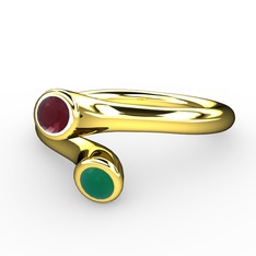 Kök yakut ve kök zümrüt 8 ayar altın yüzük