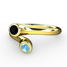 Poyraz Yüzük - Siyah zirkon ve akuamarin 8 ayar altın yüzük #s50w00