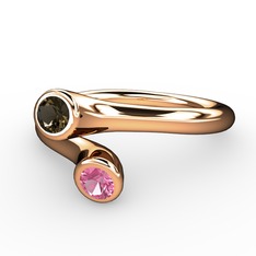 Dumanlı kuvars ve pembe kuvars 8 ayar rose altın yüzük