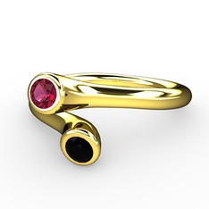 Poyraz Yüzük - Rodolit garnet ve siyah zirkon 14 ayar altın yüzük #t42jkt
