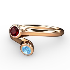 Garnet ve akuamarin 925 ayar rose altın kaplama gümüş yüzük