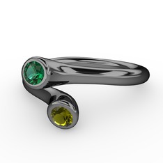 Poyraz Yüzük - Yeşil kuvars ve peridot 925 ayar siyah rodyum kaplama gümüş yüzük #u0lwaw