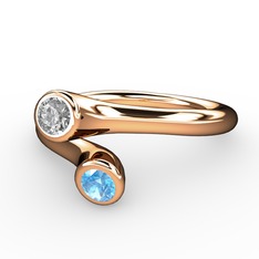 Swarovski ve akuamarin 925 ayar rose altın kaplama gümüş yüzük