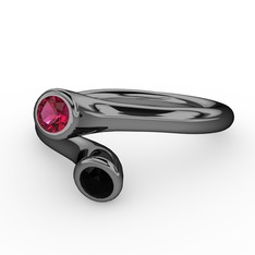 Rodolit garnet ve siyah zirkon 925 ayar siyah rodyum kaplama gümüş yüzük
