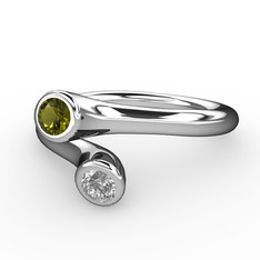 Peridot ve swarovski 18 ayar beyaz altın yüzük