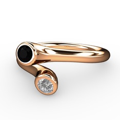 Siyah zirkon ve pırlanta 925 ayar rose altın kaplama gümüş yüzük (0.04 karat)