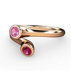 Pembe kuvars ve rodolit garnet 925 ayar rose altın kaplama gümüş yüzük