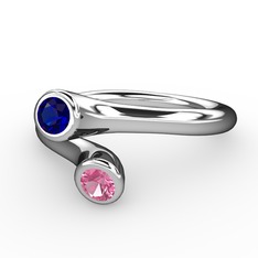 Lab safir ve pembe kuvars 18 ayar beyaz altın yüzük