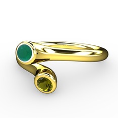 Kök zümrüt ve peridot 8 ayar altın yüzük