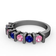 Alya Yüzük - Lab safir ve pembe kuvars 925 ayar siyah rodyum kaplama gümüş yüzük #1018kq6