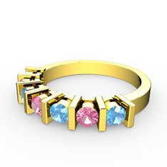 Pembe kuvars ve akuamarin 18 ayar altın yüzük