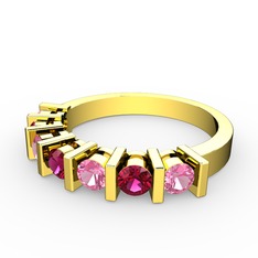 Rodolit garnet ve pembe kuvars 8 ayar altın yüzük