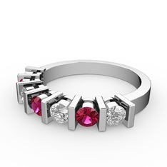 Rodolit garnet ve pırlanta 14 ayar beyaz altın yüzük (0.33 karat)