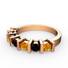 Alya Yüzük - Siyah zirkon ve sitrin 18 ayar rose altın yüzük #11yo3m9