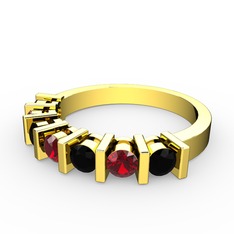 Garnet ve siyah zirkon 14 ayar altın yüzük