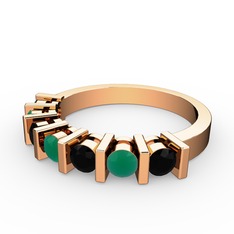 Alya Yüzük - Kök zümrüt ve siyah zirkon 18 ayar rose altın yüzük #12oga1v