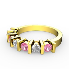 Pırlanta ve pembe kuvars 14 ayar altın yüzük (0.44 karat)