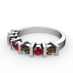 Garnet ve dumanlı kuvars 925 ayar gümüş yüzük