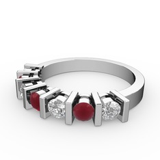 Alya Yüzük - Kök yakut ve pırlanta 14 ayar beyaz altın yüzük (0.33 karat) #16nyeno