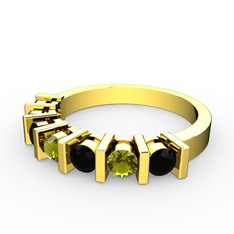 Peridot ve siyah zirkon 18 ayar altın yüzük