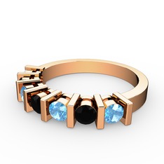 Alya Yüzük - Siyah zirkon ve akuamarin 18 ayar rose altın yüzük #1895zax
