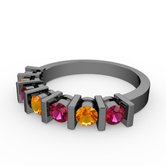 Alya Yüzük - Sitrin ve rodolit garnet 925 ayar siyah rodyum kaplama gümüş yüzük #18bcfhp