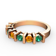 Sitrin ve yeşil kuvars 925 ayar rose altın kaplama gümüş yüzük