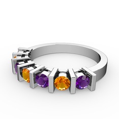 Alya Yüzük - Sitrin ve ametist 18 ayar beyaz altın yüzük #19q174n