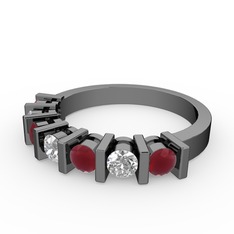 Alya Yüzük - Swarovski ve kök yakut 925 ayar siyah rodyum kaplama gümüş yüzük #1awhuxu