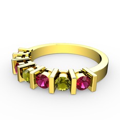 Peridot ve rodolit garnet 14 ayar altın yüzük