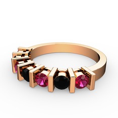 Siyah zirkon ve rodolit garnet 14 ayar rose altın yüzük